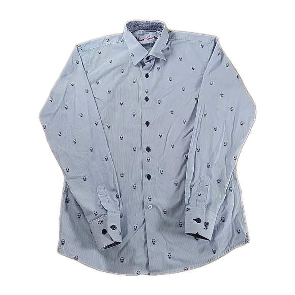 ROBERT GRAHAM YOUTH XL‎ (18-20) DRESS SHIRT AOP SKULLS, STRIPED, STRETCH - Picture 2 of 10